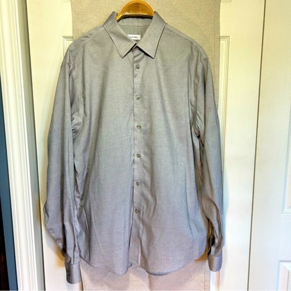 Men's Calvin Klein Steel Plus Dress Shirt Regular Fit Non Iron Stretch Solid 17